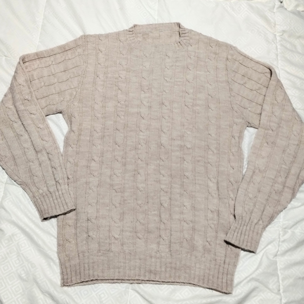 Men's Beige Cable Knit Sweater